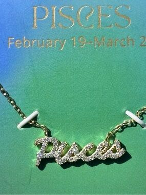 “Pisces” Gold Plated Sterling Silver Cubic Zirconia Zodiac Necklace Jewelry NEW